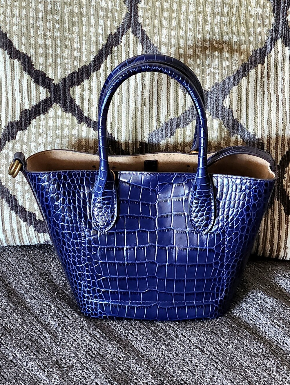 💙HTF Polo Ralph Lauren💙 - Royal Blue Mini Croc-Embossed Bellport Bag - Picture 3 of 14
